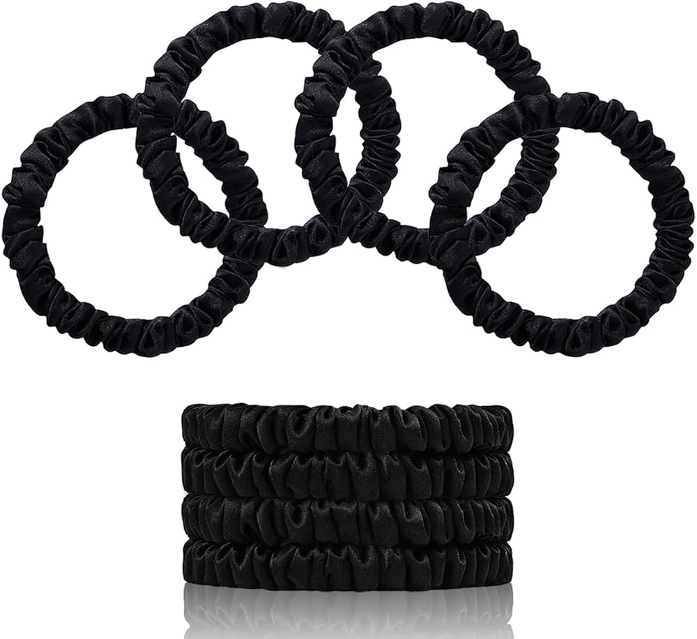22 Momme 100% Pure Mulberry Silk Scrunchies (4 PCS) - Small Hair Elastics and Ties for Women, Sle... | Amazon (US)