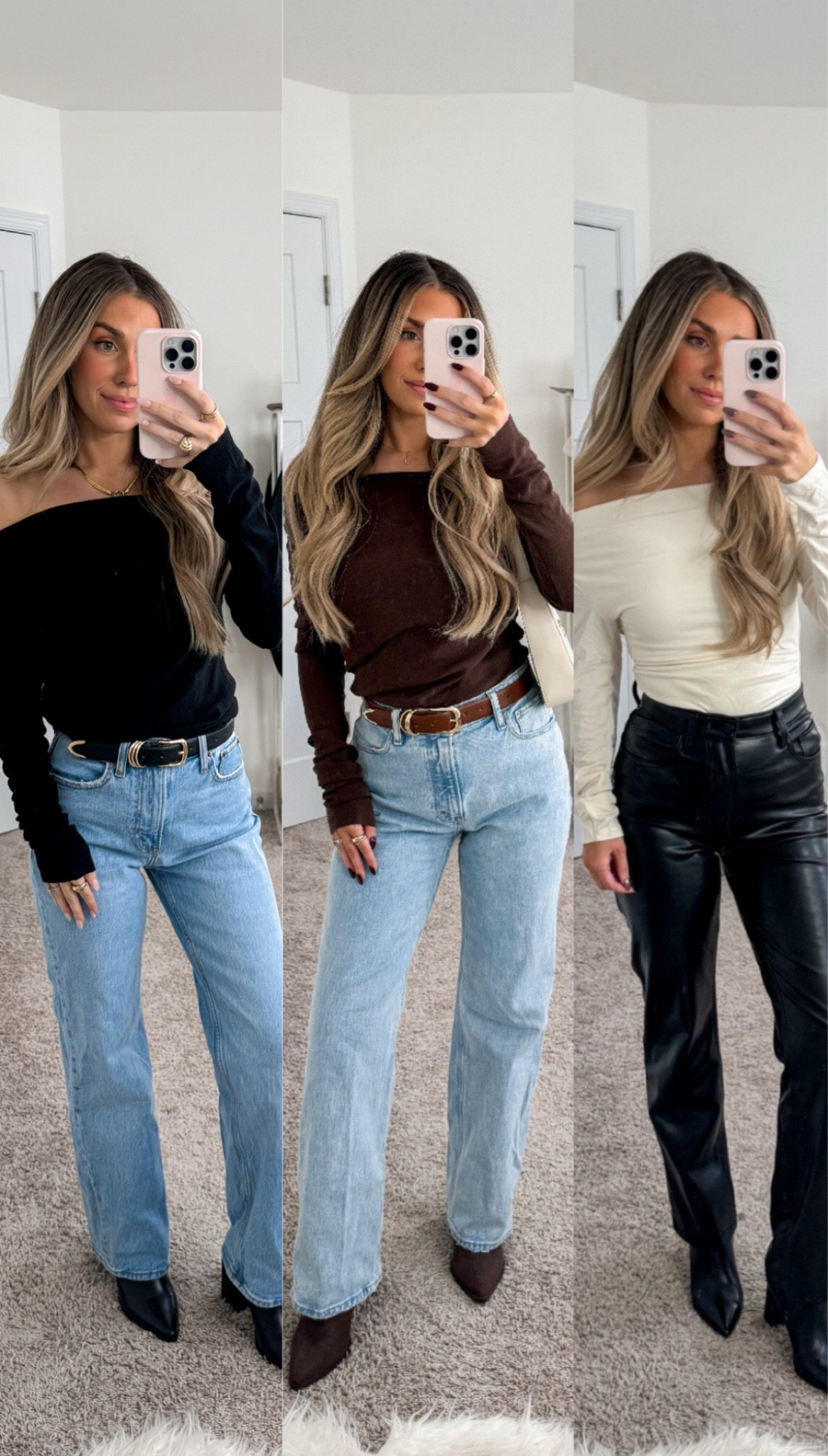 Simple fall outfit ideas you can wear on repeat — jeans & vegan leather pants are all on sale! Size 24 short! Tops are size xs/small 

#LTKFindsUnder100 #LTKSeasonal #LTKFallSale