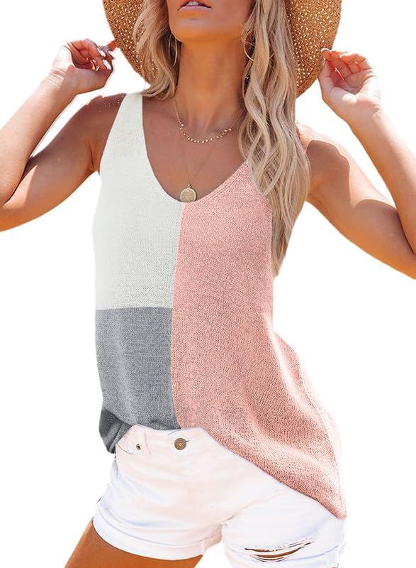 SHEWIN Womens Summer V Neck Tank Top Casual Loose Sleeveless Tops Shirts | Amazon (US)
