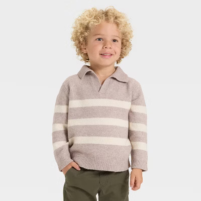 Toddler Boys' Striped V-Neck Sweater - Cat & Jack™ Khaki 12M | Target
