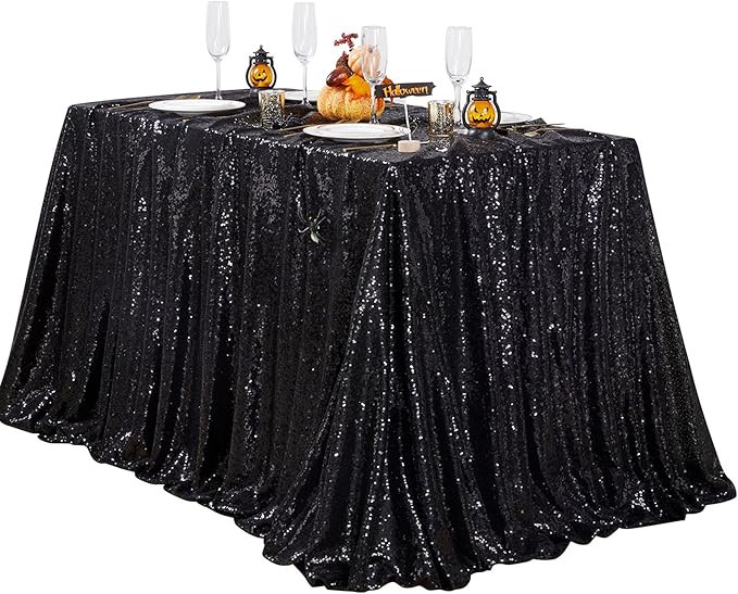 QueenDream Black Sequin Tablecloth 60" x 102" Black Table Cloth Rectangle Glitter Tablecloth for ... | Amazon (US)