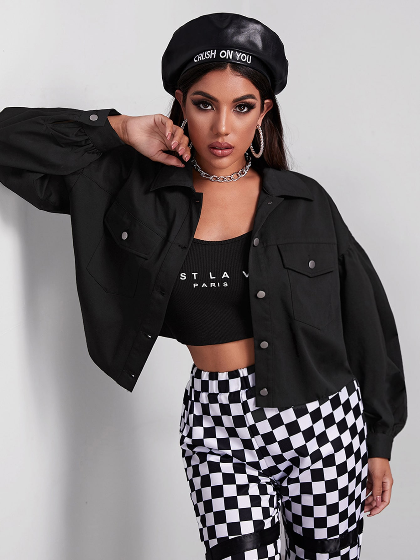 SHEIN Button Front Raw Hem Corduroy Jacket | SHEIN