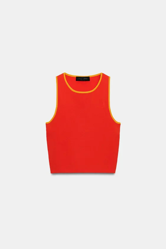 CONTRAST PIPING KNIT CROP TOP | Zara US