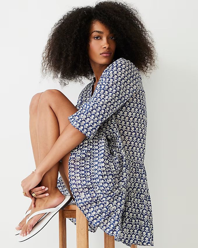 Cotton voile button-front cover-up dress in blue stamp floral | J.Crew US
