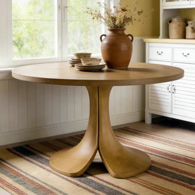 Aurora Luxury Solid Wood Round Dining Table - 2” Thick Tabletop With Sculptural Pedestal Base - Mid-Century Modern Centerpiece For Kitchen & Dining Ro | Wayfair North America