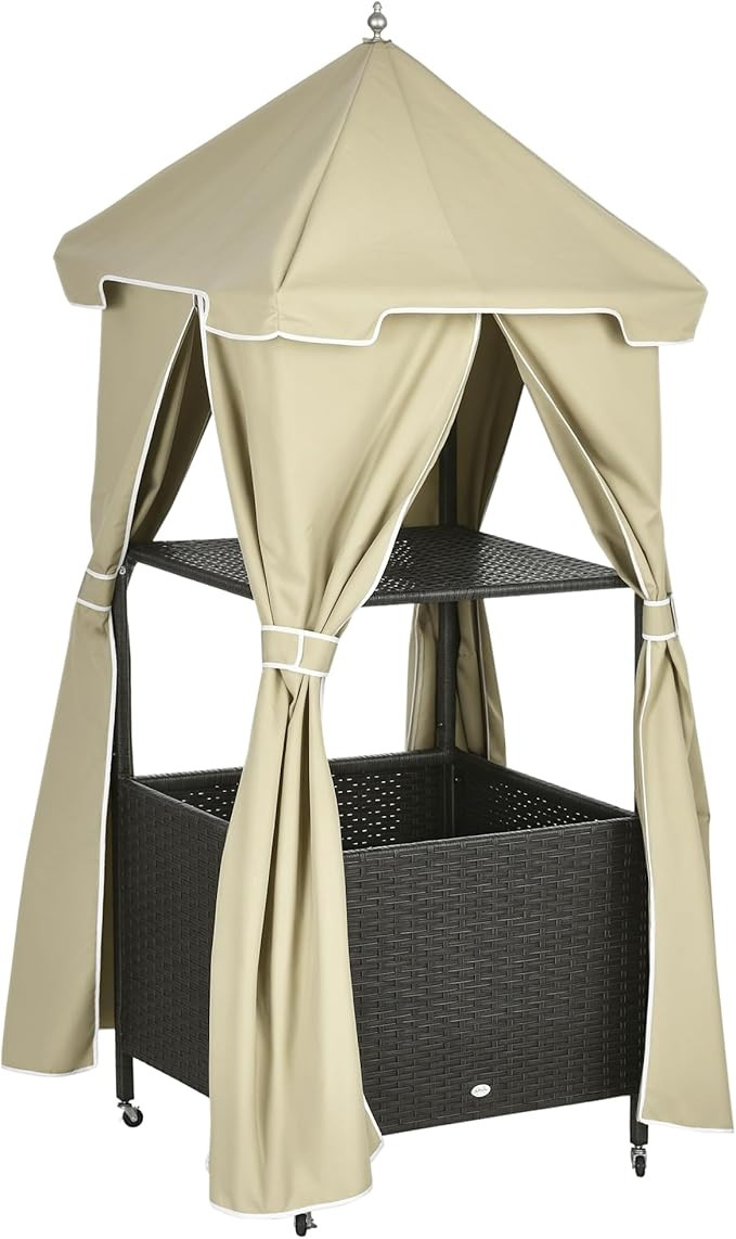 Outsunny Outdoor Towel Valet Caddy, Covered Poolside Towel Holder Rack, Shelf, Basket, Rolling PE... | Amazon (US)