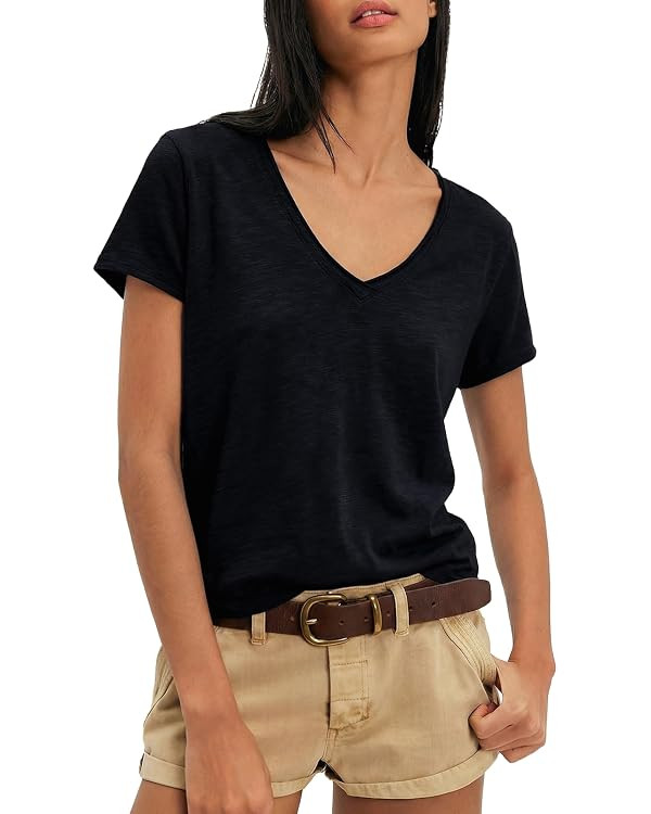 Gnveub Womens V Neck Short Sleeve T Shirts Summer Casual Tops Unique Back Vertical Seam Design Ba... | Amazon (US)