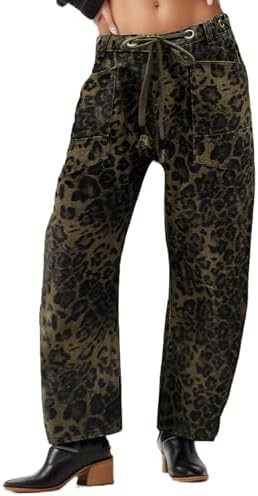Kedera Barrel Jeans for Women Mid Rise Camo Pants Wide Leg Graphic Trousers Baggy Boyfriend Denim... | Amazon (US)