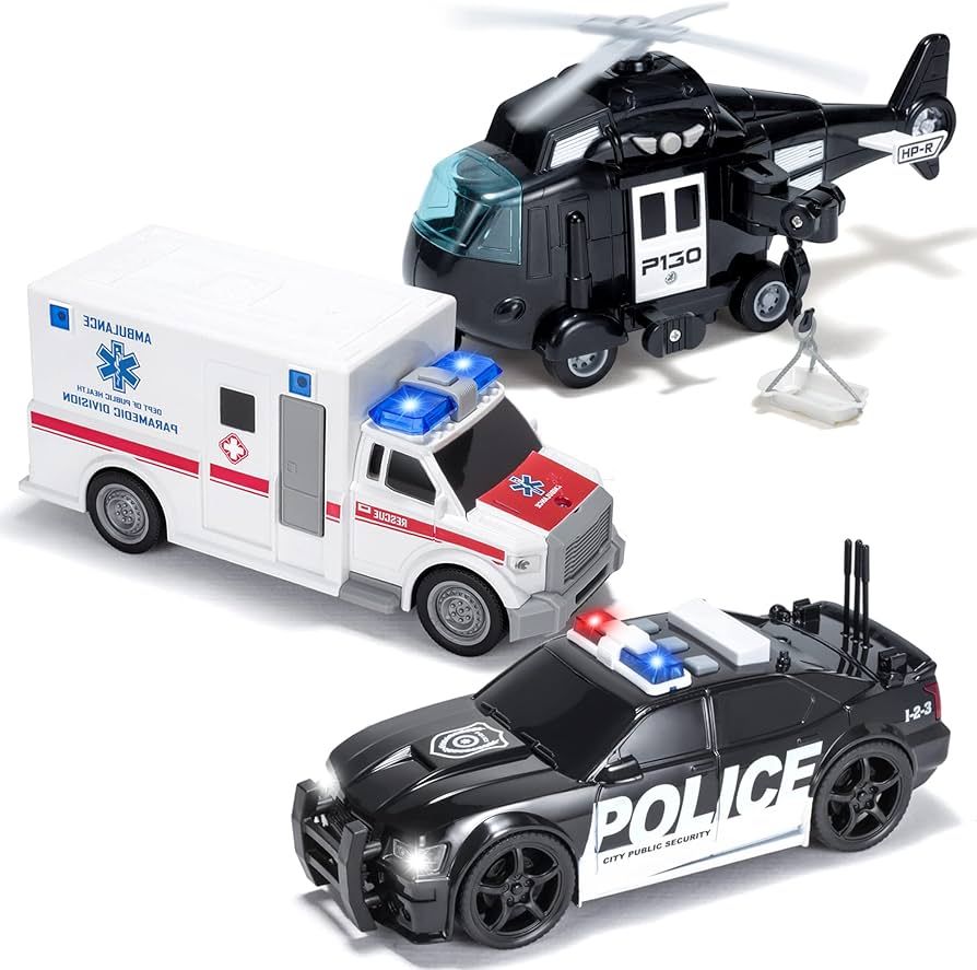 JOYIN Toddler Truck Toys for 3 4 5 6 7 Year Old Boys - Police Car Toy Set, Emergency Vehicle Play... | Amazon (US)