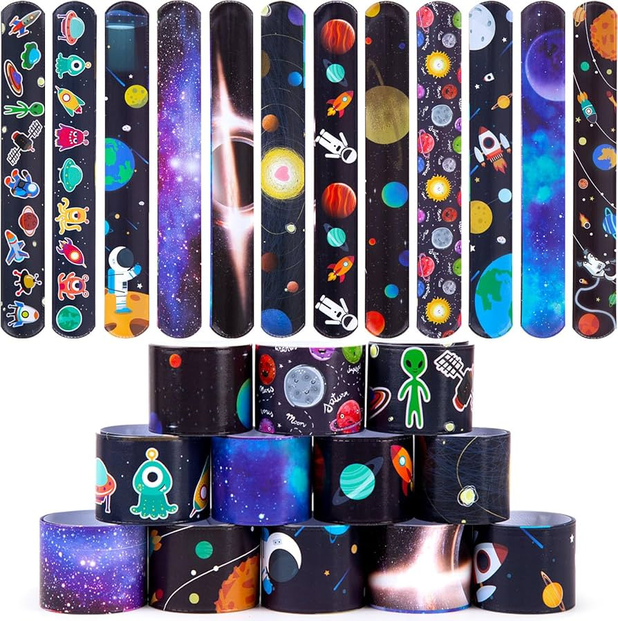 MCPINKY Slap Bracelets, 48PCS Kids Slap Wristbands with UFO Astronaut Space Stars Pattern Snap Br... | Amazon (US)