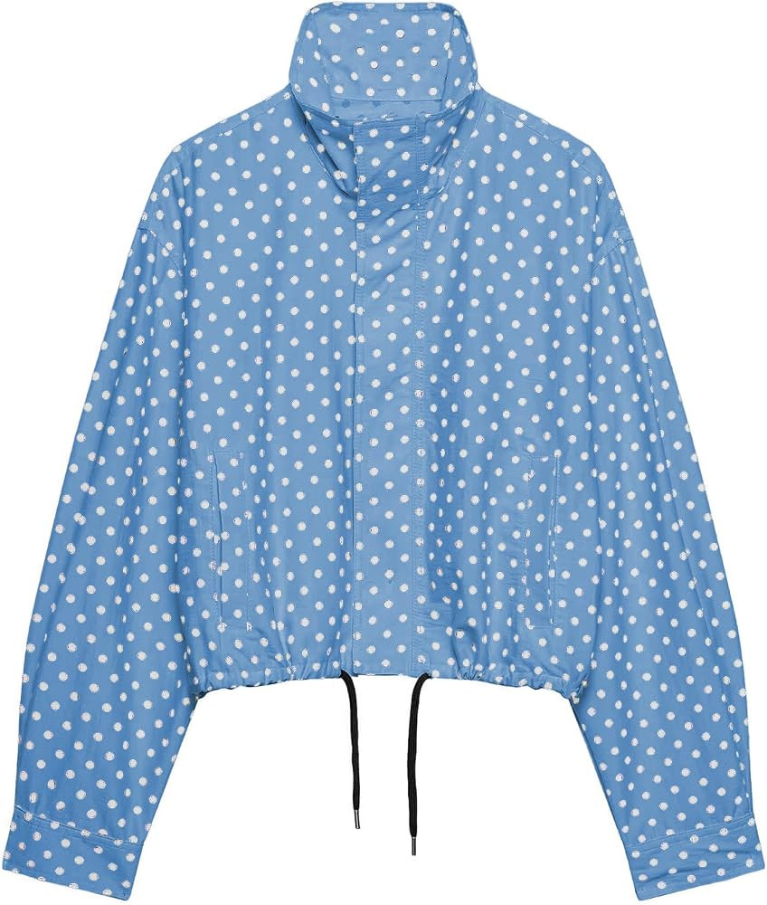 Women Polka Dot Jacket Stand Collar Cropped Jackets Zip Up Coat Casual Fashion Coat Fall Spring J... | Amazon (US)