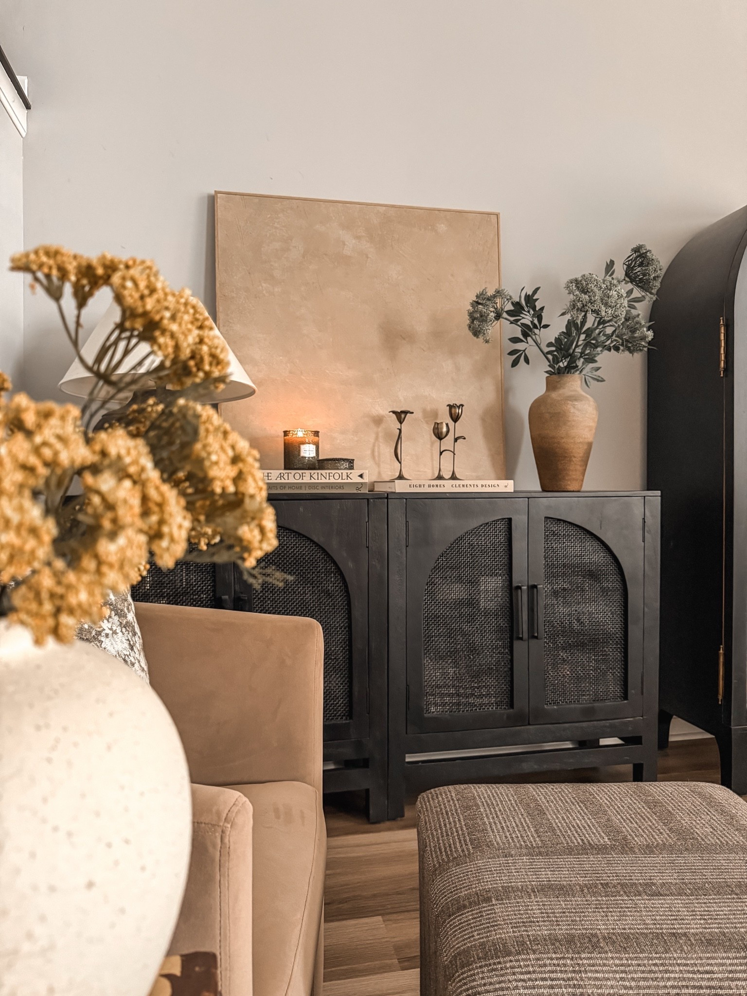 Sideboard styling, living room, console styling, entryway, vase styling, candle holders, summer florals, summer styling, neutral home decor, home styling

#LTKHome