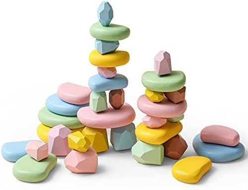 34PCs Wooden Sorting Stacking Toys Balancing Stones Rocks Wood Blocks Tower Educational Puzzle Games | Amazon (US)
