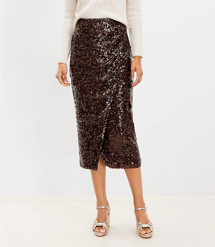 Sequin Wrap Midi Skirt | LOFT