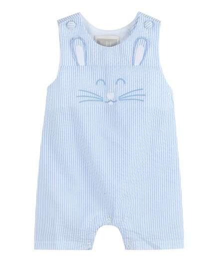 Lil Cactus Blue Seersucker Bunny Face Shortalls - Infant | Zulily