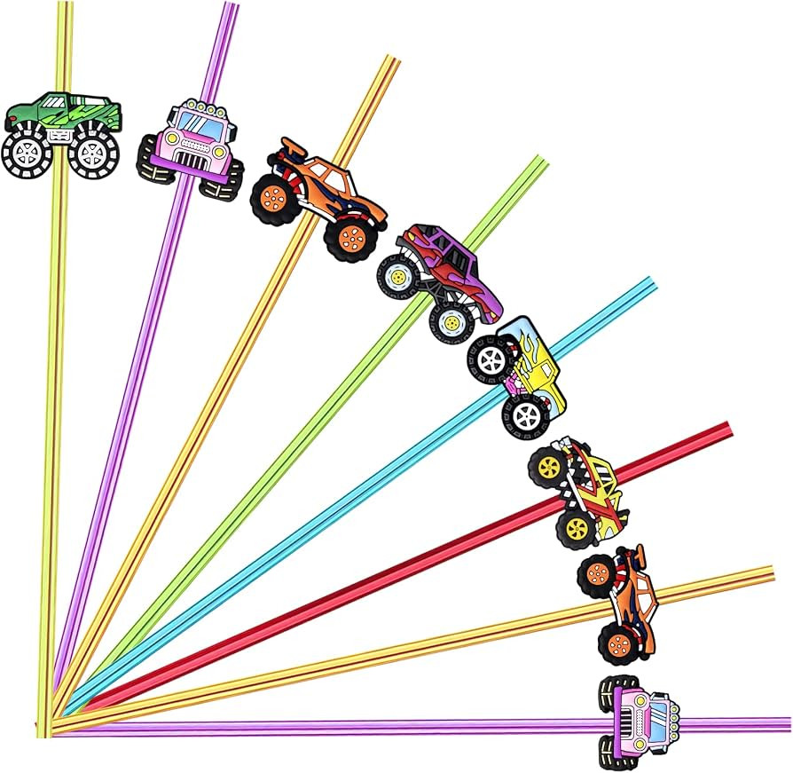 24 Monster Truck Party Favors Car Reusable Straight Straws for Monster Truck Car Birthday Party S... | Amazon (US)