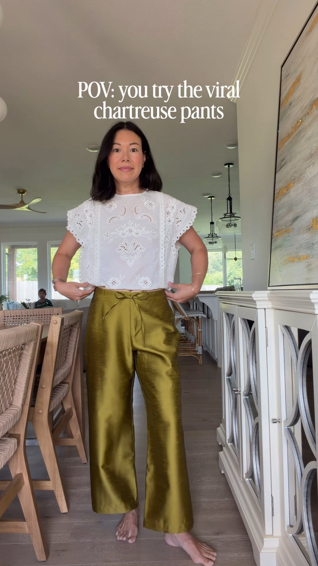 Wearing the white embroidered blouse in a 6, chartreuse pants in a Small.

#LTKootd #LTKOver40 #LTKPetite