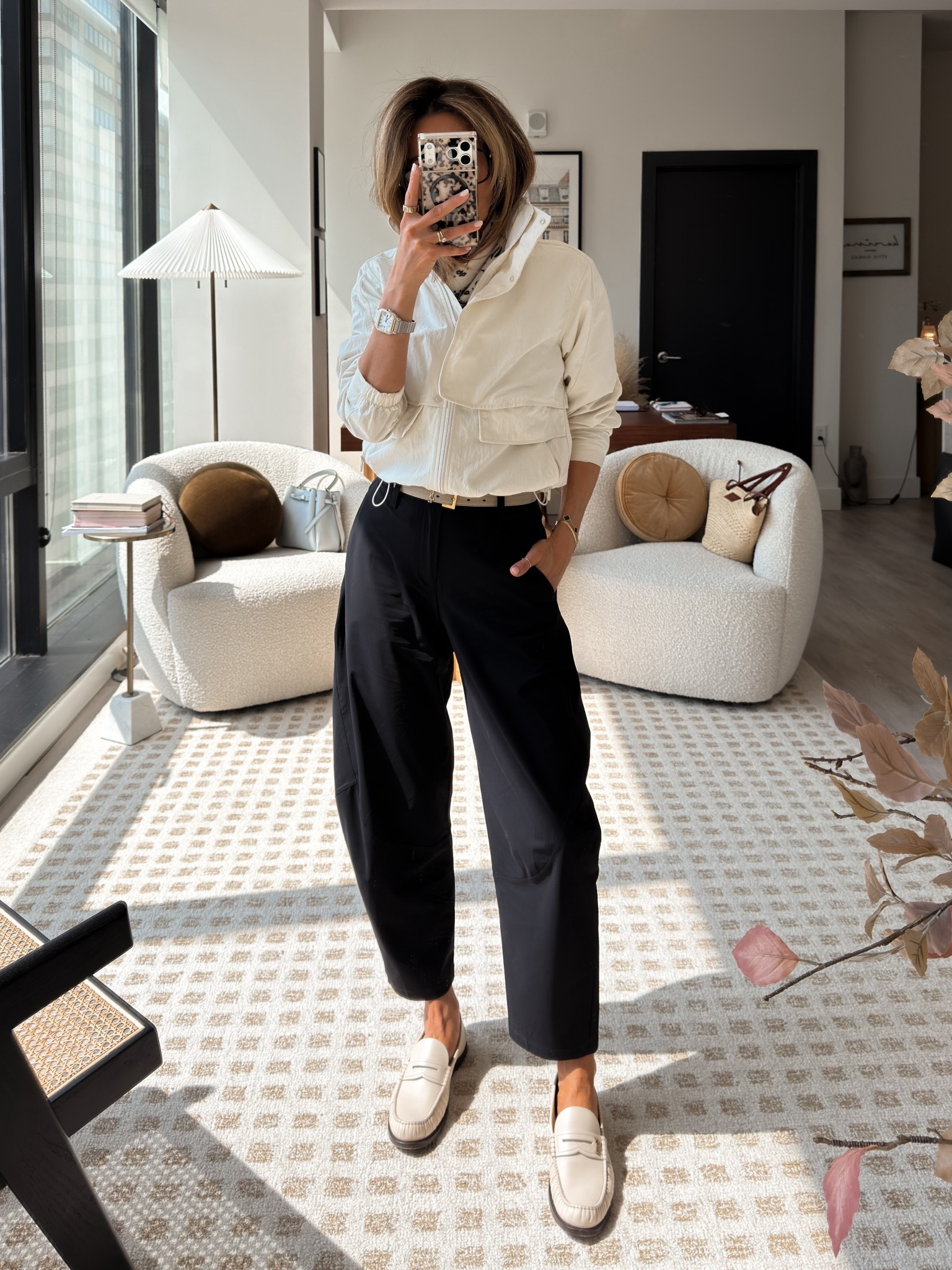 What I wore to the office today! Comfiest pants with a stretchy lightweight material and our favorite effortless jacket in the classic fit with adjustable waist, size 2. 

#LTKootd #LTKWorkwear #LTKOver40