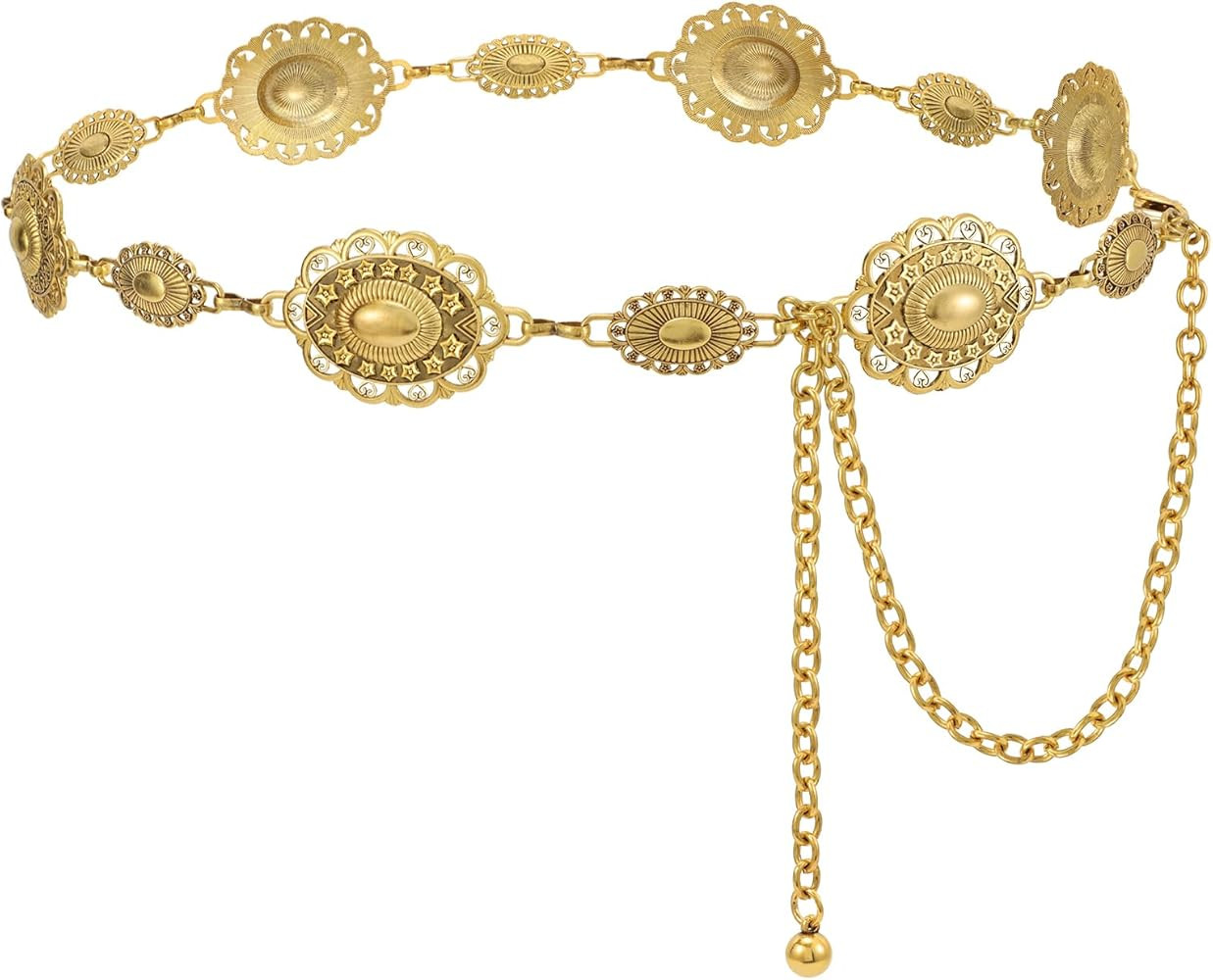 Women Western Metal Chain Belt Concho Belt Cowgirl Waist Link for Jeans Dresses Concert Boho | Amazon (US)