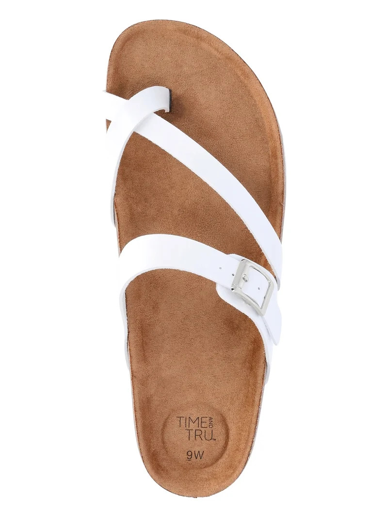 Time and Tru Women's Asymmetric Strap Footbed Sandals, Wide Width Available | Walmart (US)
