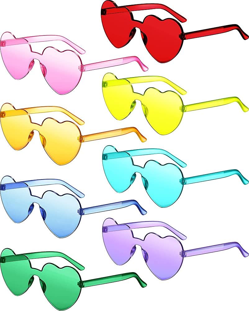 8 Pairs Rimless Sunglasses Heart Shaped Frameless Glasses Trendy Transparent Candy Color Eyewear for | Amazon (US)