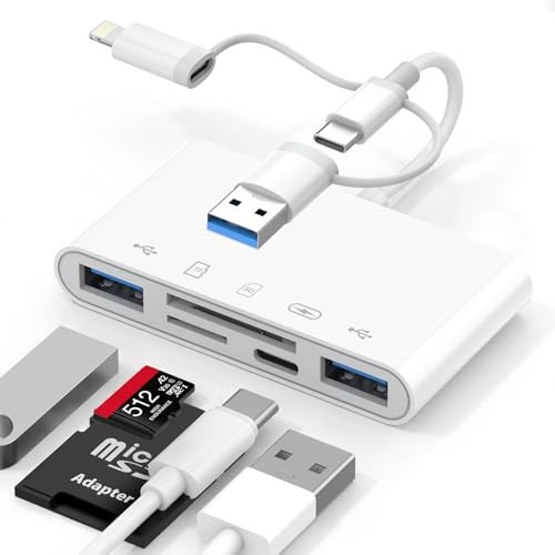 5-in-1 Memory Card Reader, USB OTG Adapter & SD Card Reader for iPhone iPad, Type C/Lightning/USB A with 5 Slots of PD 60W/Dual USB/TF/SD Card, Camera Adapter Supports SD/Micro SD/SDHC/SDXC/MMC | Amazon (US)