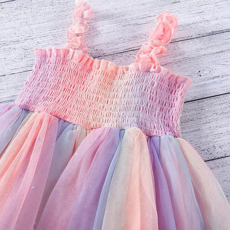 Toddler Girl Tulle Dress, Little Girls Dress, Tulle Tutu Pastel Rainbow Summer Sundress, First Bi... | Etsy (US)
