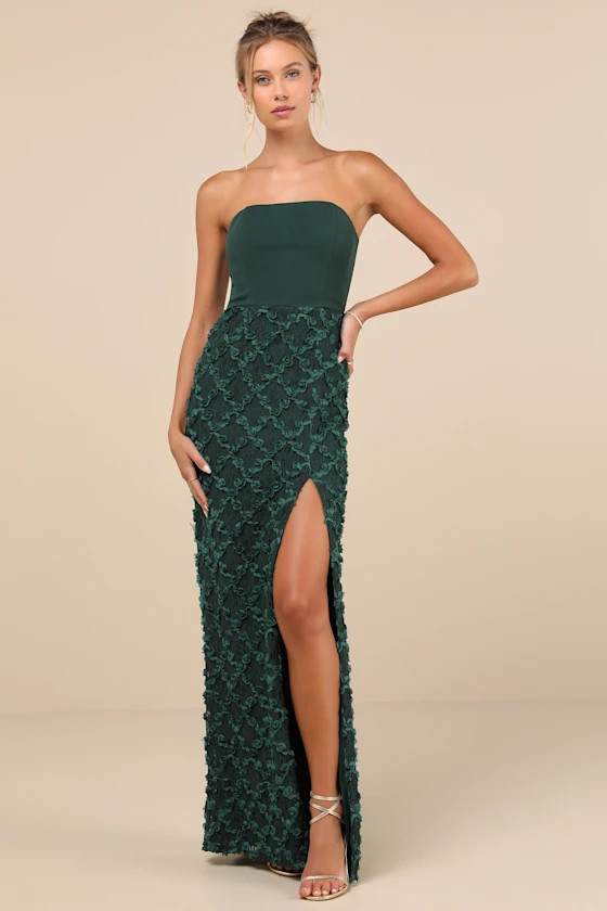 Ravishing Appeal Emerald 3D Floral Applique Strapless Maxi Dress | Lulus