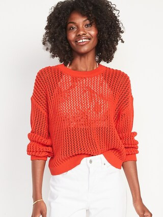 Long-Sleeve Cropped Crochet Sweater for Women | Old Navy (US)