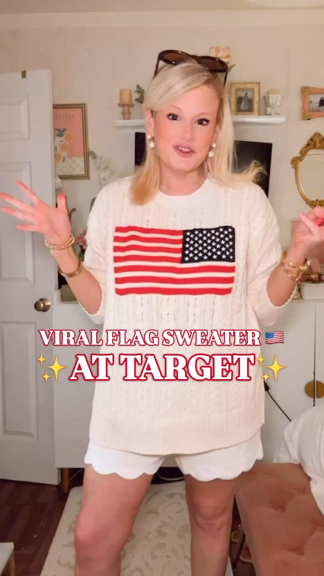Target flag sweater | viral flag sweater | Americana sweater | Fourth of July outfit | patriotic sweater

This Target flag sweater has already gone viral, and with 8K+ bought last month, it is very clear why.

The cream cable knit, classic American flag across the front, crew neckline, ribbed cuffs, below-waist length, and cotton recycled polyester blend make it feel like one of those vintage-inspired Americana sweaters that usually costs so much more. It has that preppy summer, lake weekend, New England, Fourth of July outfit energy but at a Target price.

I’m in a large for a comfy fit.

This is the kind of sweater you will wear way beyond one holiday. Style it with denim shorts, white jeans, light wash denim, chino shorts, a tennis skirt, white sneakers, gold sandals, red flats, or tossed over your shoulders with a button down or summer dress.

Perfect for Fourth of July outfits, Memorial Day outfits, Labor Day weekends, lake trips, beach weekends, boat days, cookouts, fireworks, parades, school events, casual summer nights, fall football games, and everyday preppy outfits.

If you love Target finds, Americana style, flag sweaters, patriotic outfits, cable knit sweaters, red white and blue outfits, preppy summer outfits, and affordable designer-inspired style, this is one of the strongest Target sweater finds right now.

Target flag sweater, viral flag sweater, Target sweater, Target fashion finds, Target style, Americana sweater, American flag sweater, patriotic sweater, flag sweater women, cream flag sweater, cable knit sweater, Fourth of July sweater, Fourth of July outfit, 4th of July outfit, Memorial Day outfit, Labor Day outfit, patriotic outfit women, red white and blue outfit, preppy sweater, preppy summer outfit, New England summer outfit, lake weekend outfit, beach weekend outfit, designer look for less

#LTKFindsUnder50 #LTKFindsUnder100 #PreppyStyle #FlagSweater #LookForLess #TargetStyle #TargetFinds #SummerOutfits

#LTKSeasonal #LTKootd #LTKOver40