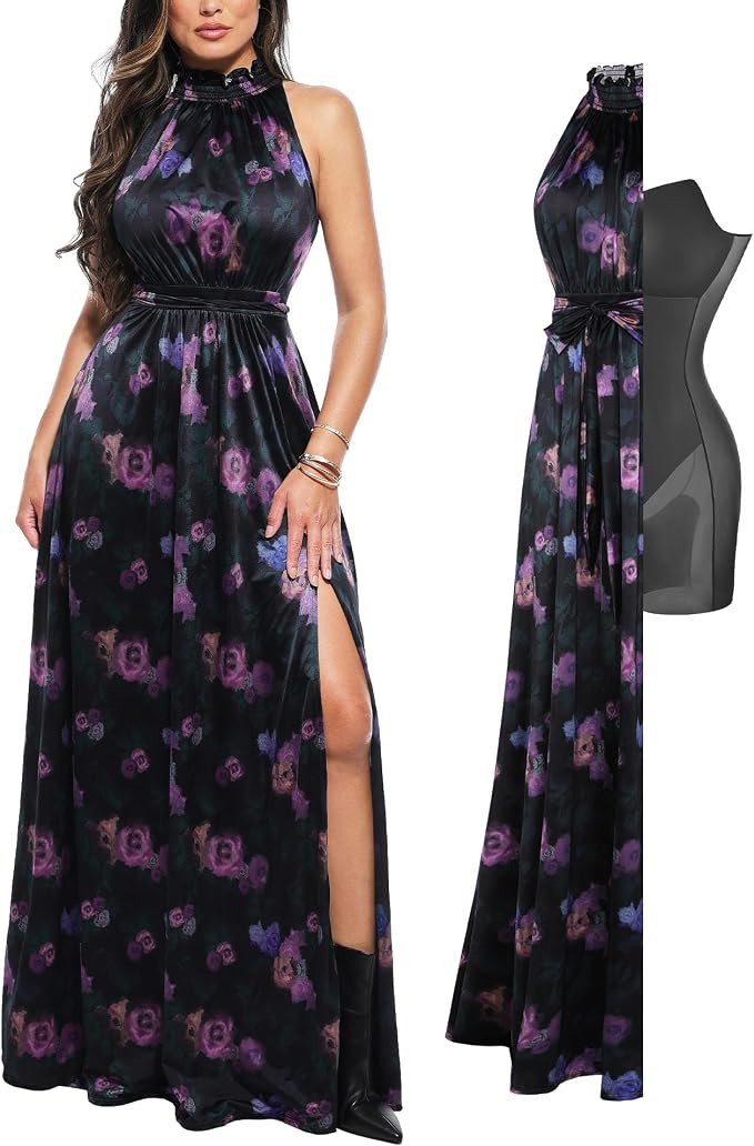 Popilush Wedding Guest Dress Formal Dresses for Women Shapewear Bodycon Fall Long Halter Cocktail... | Amazon (US)