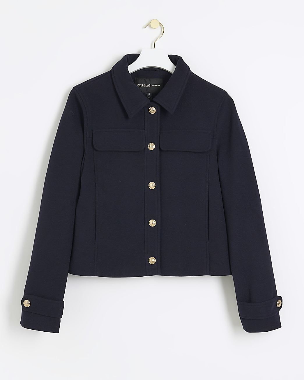 Navy button detail crop jacket | River Island (UK & IE)