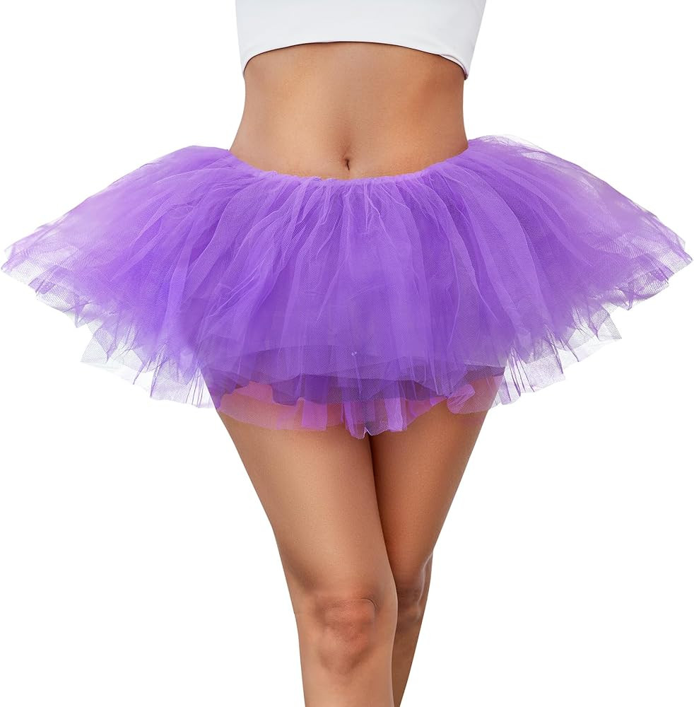 Women 5 Layers Tutu Fluffy Dance Ballet Bubble Skirt Puffy Elastic Tulle Short Skirts Halloween C... | Amazon (US)