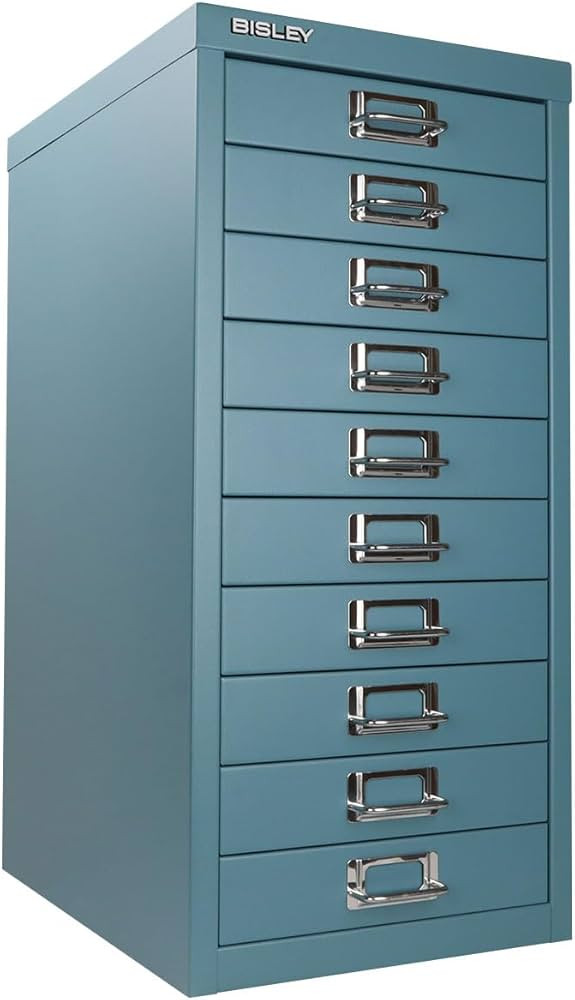 Bisley 10-Drawer Steel MultiDrawer Cabinet - Doulton Blue, Chrome Pull Handles with Label Holders... | Amazon (US)