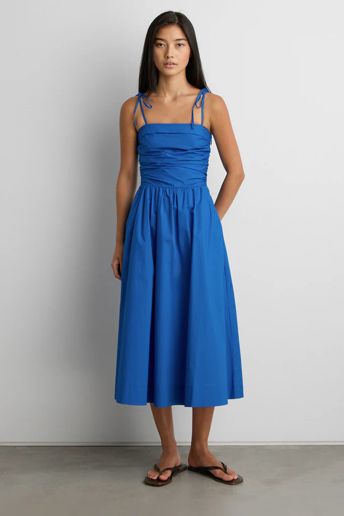 COTTON POPLIN SQUARE NECK MIDI DRESS | OAK + FORT