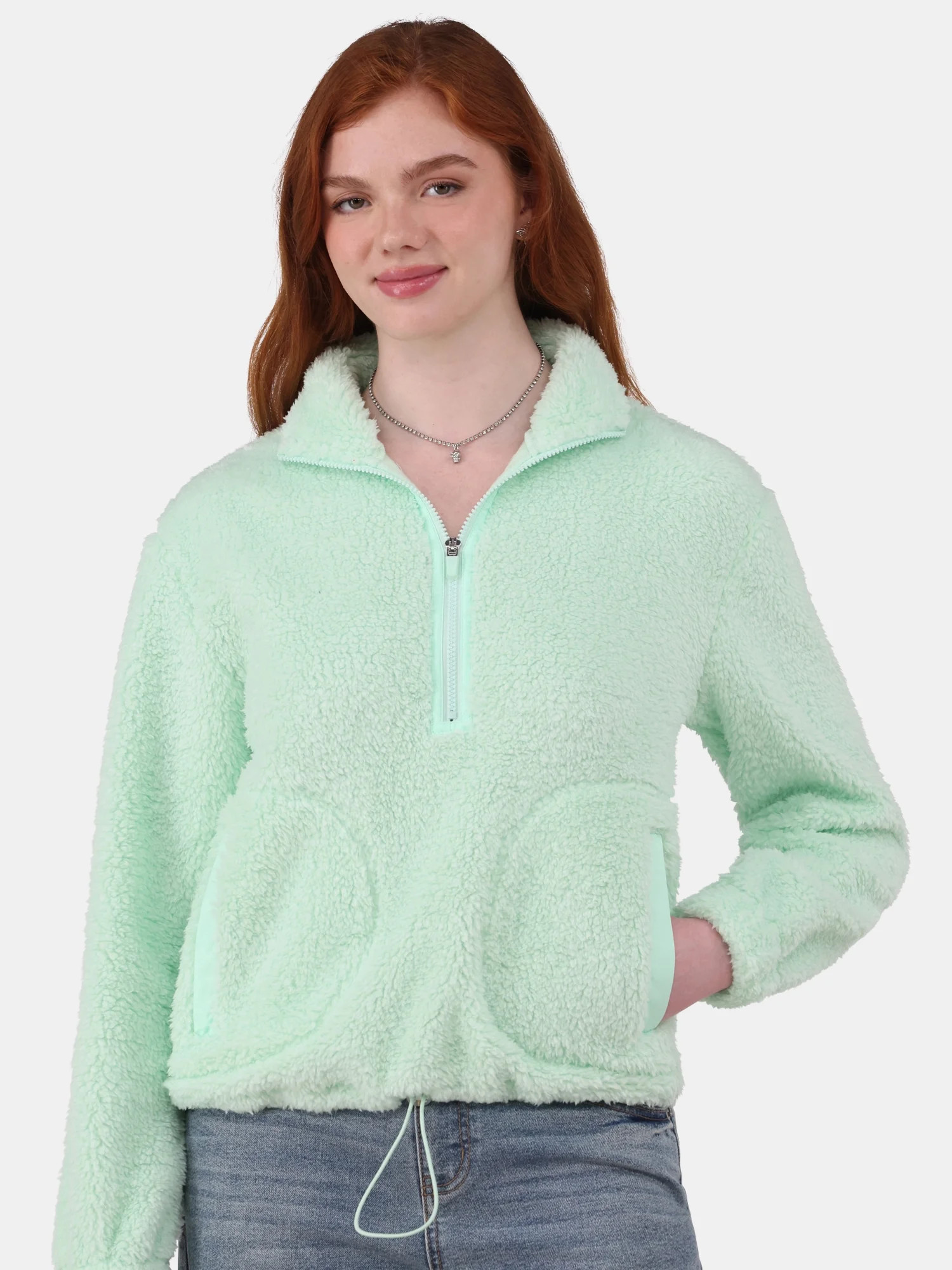No Boundaries Half Zip Plush Pullover with Pockets, Women's and Women's Plus | Walmart (US)