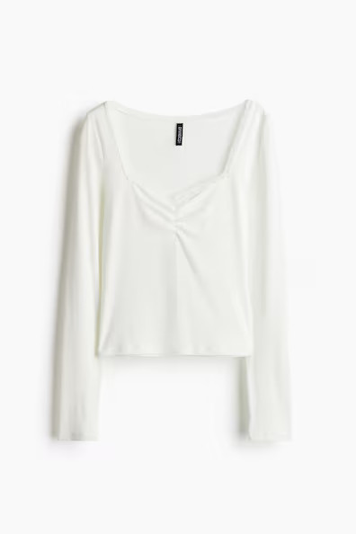 H & M - Geripptes Shirt mit Spitze - Weiß - Damen | H&M (DE, AT, CH, NL, FI)