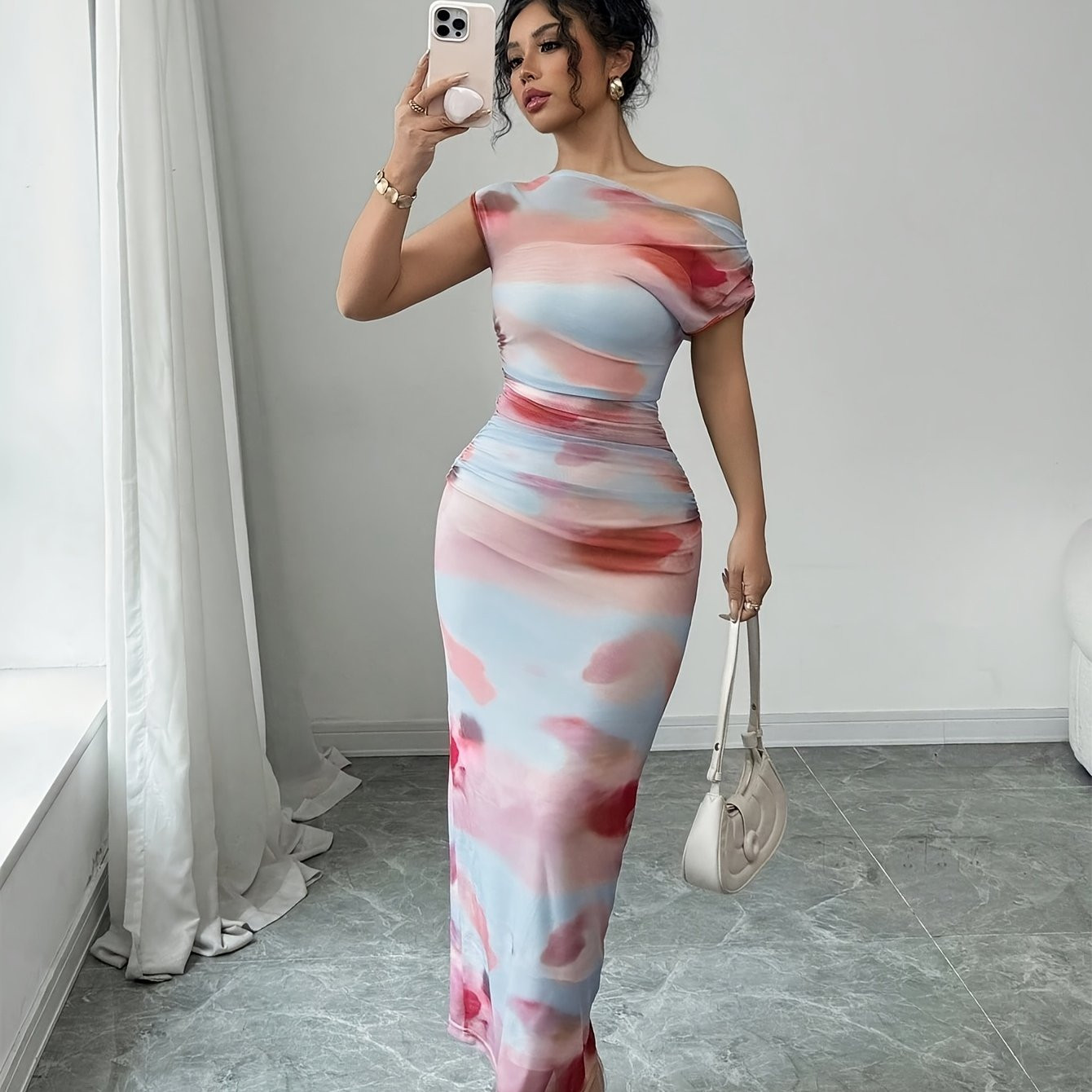 elegant floral shoulder maxi dress women asymmetrical hem - Temu Canada | Temu Affiliate Program
