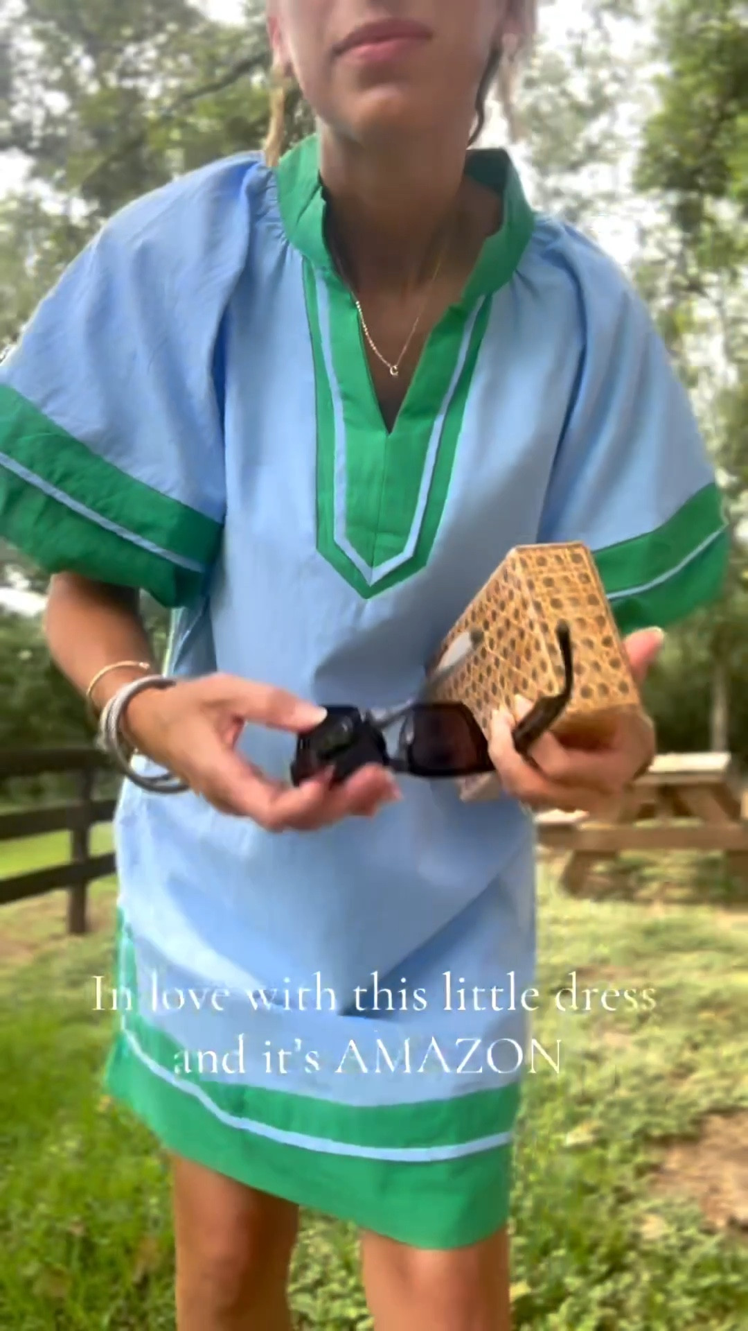 Love this little spring dress from Amazon! TTS wearing size small. Amazon dress, Amazon spring dress, swim coverup, Easter dress, beach dress, Amazon Easter dress, resort dress, summer vacation dress, sunglasses, affordable summer outfit. 

#LTKSeasonal #LTKootd #LTKOver40