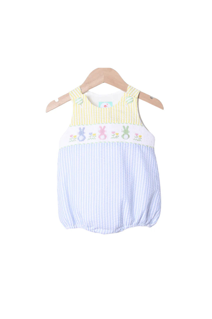 Smocked Seersucker Color Block Bunny Bubble | The Smocked Flamingo