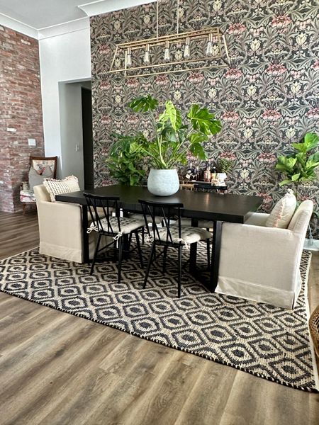 We updated our dining room space with peel and stick #wallpaper, upholstered dining chairs, and a new  Boutique Rugs rug. 

#LTKFind #LTKstyletip #LTKhome