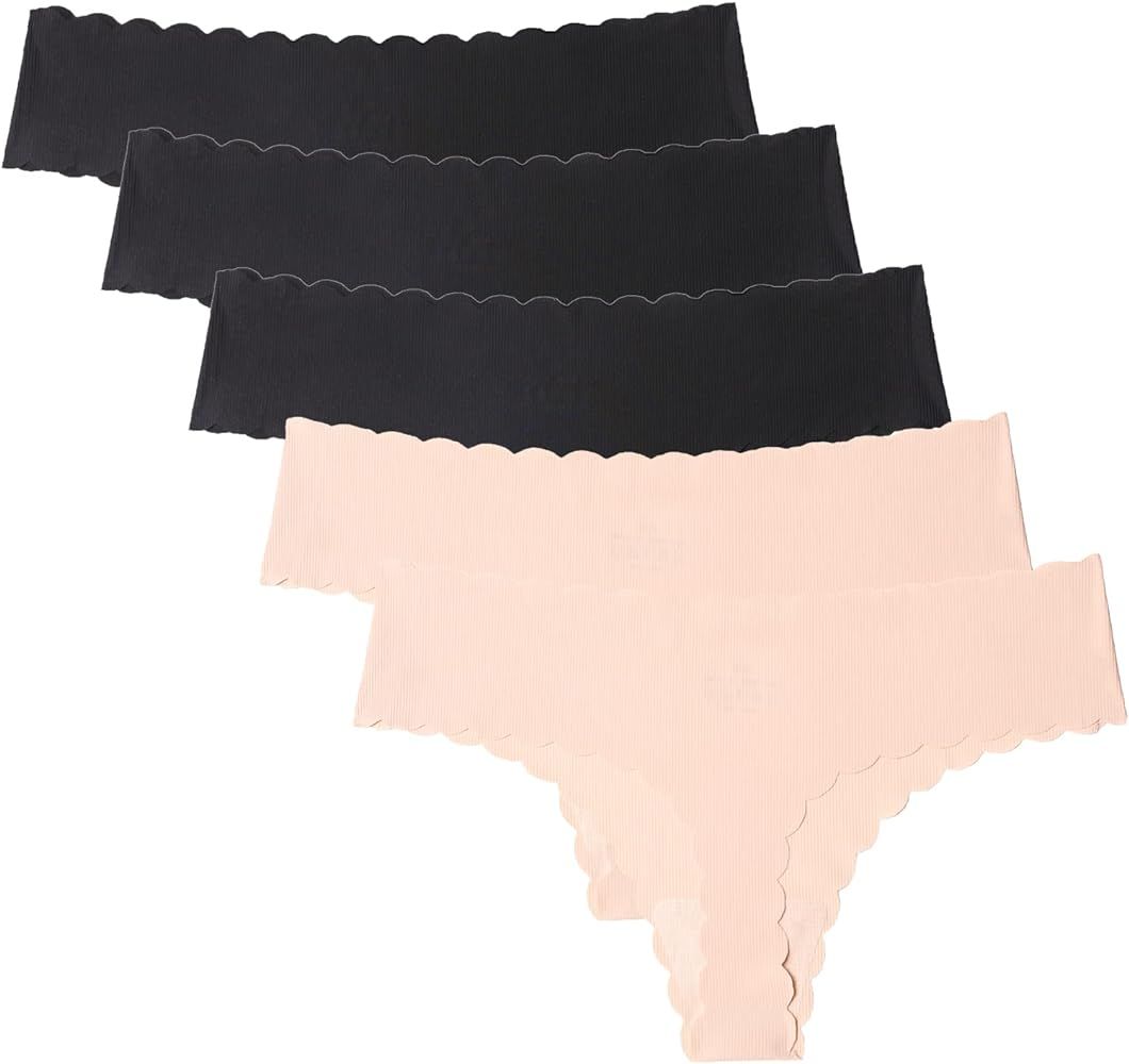 Seamless Thongs for Women, No Show Panties V-waisted Stretch Breathable, Seamless Thong Underwear... | Amazon (US)