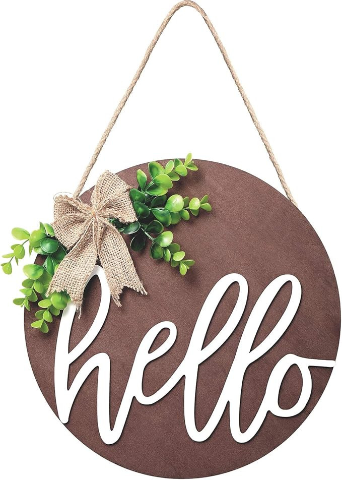 Hello Sign Rustic Front Door Decorative Round Wood Farmhouse Porch Decoration Home, Antique Wood ... | Amazon (US)