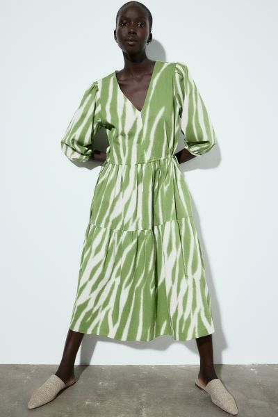 Drawstring-waist Dress - Green/patterned - Ladies | H&M US | H&M (US + CA)