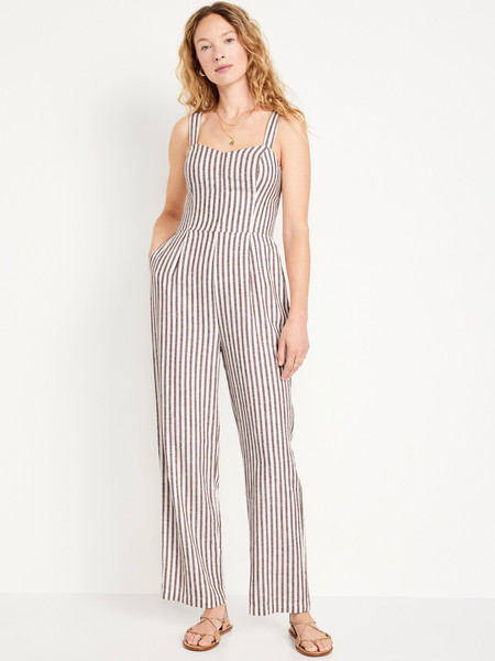 Fit & Flare Linen-Blend Jumpsuit | Old Navy (CA)