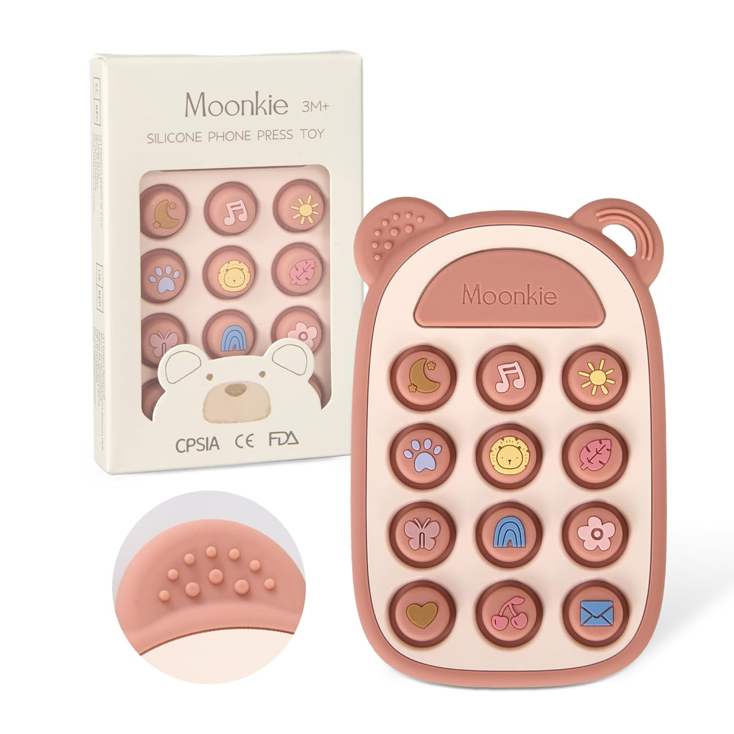 Moonkie Silicone Press Phone Teething Toy for Baby 3 Months+ | Soft BPA-Free Teether with Icon & ... | Amazon (US)