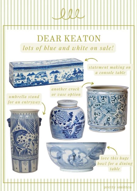 20% off blue and white at Dear Keaton - grand millennial decor - traditional decor - kitchen utensil crock - umbrella stand 

#LTKHome #LTKOver40 #LTKSaleAlert