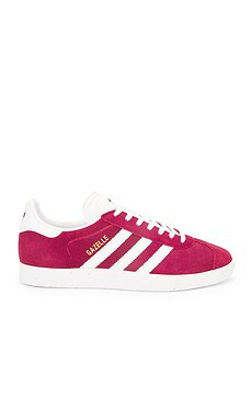 adidas Originals Gazelle Sneaker in Collegiate Burgundy, White & Gold Metallic from Revolve.com | Revolve Clothing (Global)