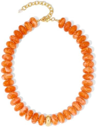 Chunky Beaded Choker Necklace for Women Statement Necklace with Gold Accent Adjustable Beach Summ... | Amazon (US)