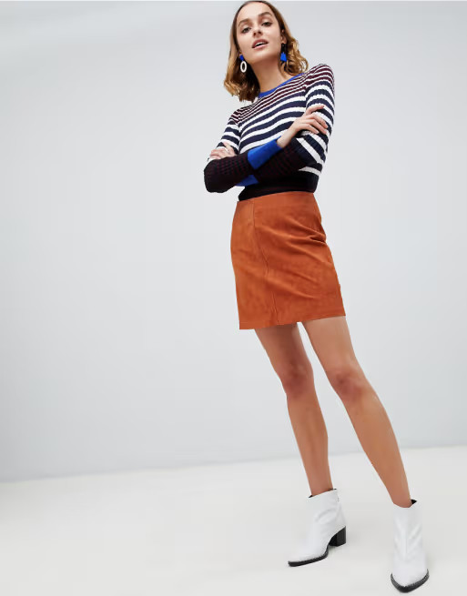 Warehouse suede pelmet skirt in tan | ASOS US